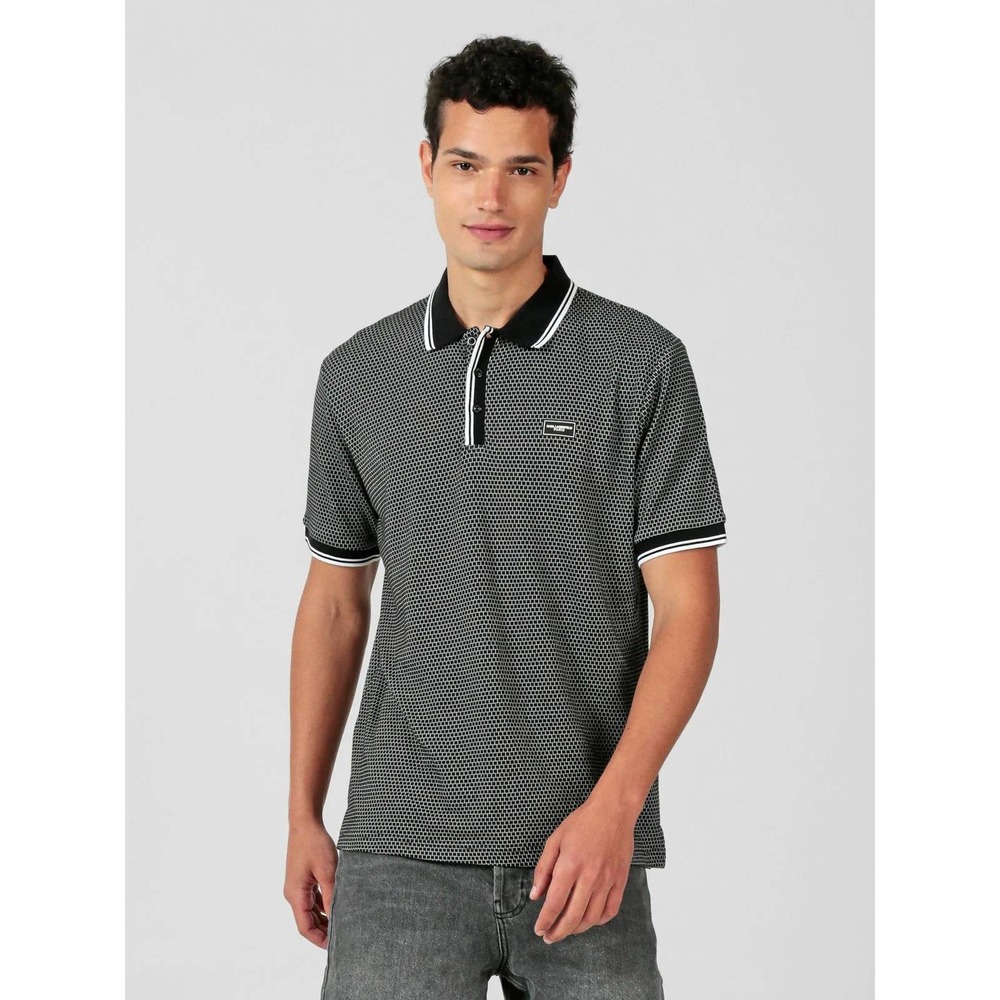 Karl Lagerfeld Textured Sports Polo Shirt Black White Size L
